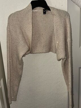 Windsor Sparkle Cropped Open-Front Shrug in Ivory-Beige